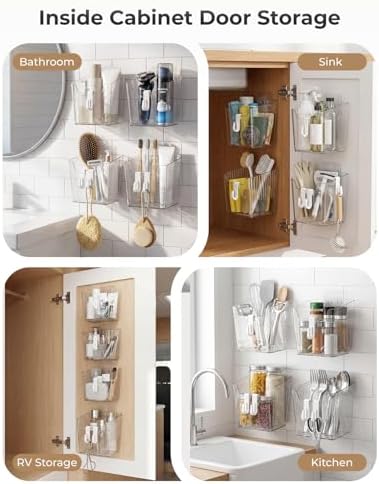 Wall Mount Organizer, 8 Hooks and 6 Pack Cabinet Door Storage Bins, - Image 5
