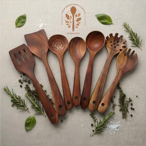 Wooden Utensil Set 9 PCS Hand-Crafted, Heat-Resistant, Non-Scratch & - Image 4