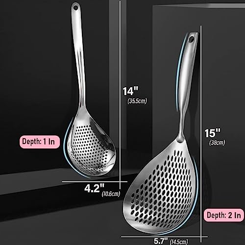 KAYCROWN Skimmer Slotted Spoon, 2 Pack Stainless Steel Pasta Spider Strainer - Image 3