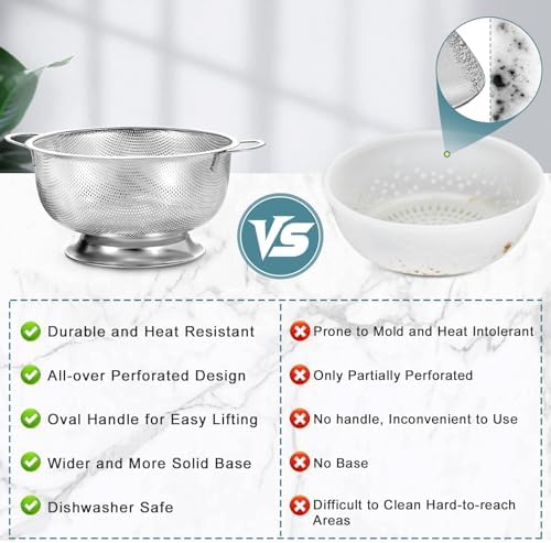 Pleafind Colander for Kitchen - 5 QT & 3 QT Stainless Steel Strainer - Image 6