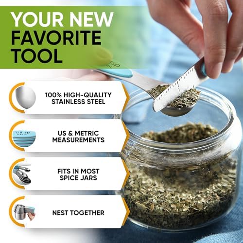 Spring Chef 15 Magnetic Measuring Cups & Spoons Set w/Levelers, Aqua Sky - Image 5