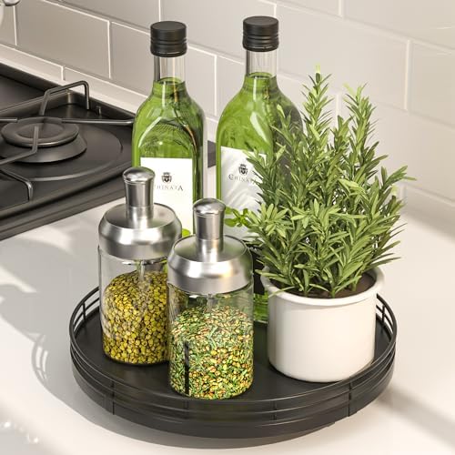 Oroyutor 9-Inch Oak Lazy Susan Spice Organizer - Image 3