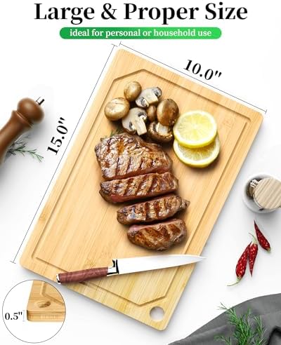 Kitsure Bamboo Cutting Board for Chopping & Serving - Image 2