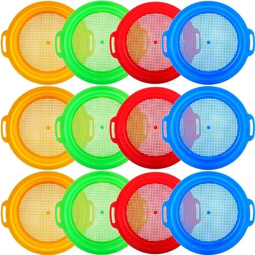 12 Pack Kids Sand Sifter Sieve Plastic Sand Strainer Beach Toys Sifting Pan by Restroma