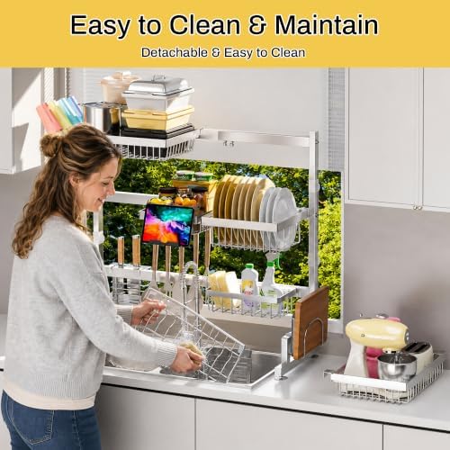 ADBIU Luxurious 304 Stainless Steel Over Sink Dish Drying Rack Snap-On Design 2 - Image 6