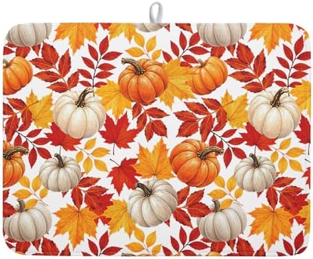 Fall Pumpkin Dish Drying Mat for Kitchen Counter 18x24 Inch Autumn Pumpkins by Kawani