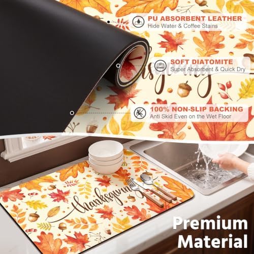 Findosom Thanksgiving Dish Drying Mat 12" x 20" Super Absorbent Coffee Mat - Image 5