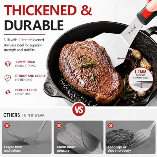 Metal Spatula of 2, Stainless Steel Solid & Slotted Turner Set - Image 3