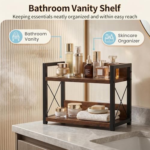 2-Tier Countertop Organizer, Iron-Wood Coffee Station Shelf, Heavy Duty Kitchen - Image 5