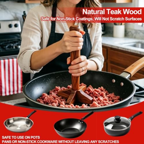 Wooden Meat Chopper for Ground Beef, Heat Resistant Hamburger Chopper, - Image 3