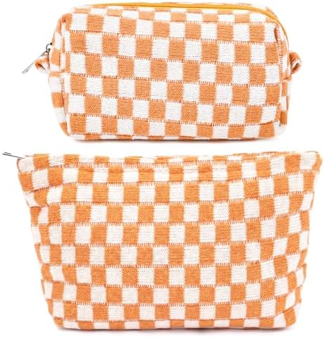 SOIDRAM 2 Pieces Makeup Bag Large Checkered Cosmetic Bag Capacity Canvas Mix by SOIDRAM