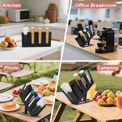 Paper Cup and Lid Holder with Straw Organizer, 4 Compartment Adjusting - Image 6