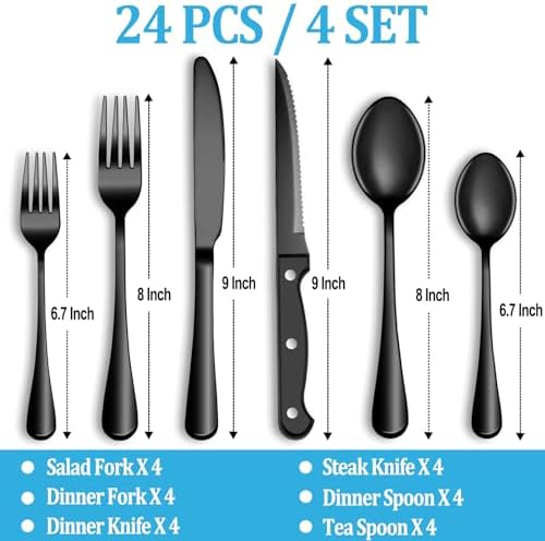 24 Pcs Black Silverware Set - Image 2