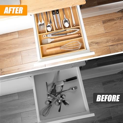 Bellsal Bamboo Silverware Drawer Organizer, Kitchen Utensil Drawer Organizers - Image 2