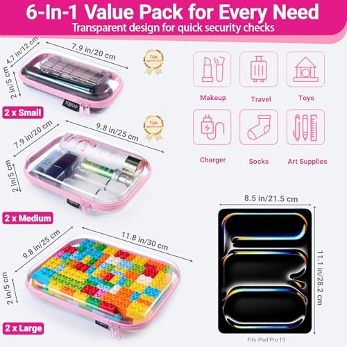 YQBRAO Clear Hard Shell Zipper Cases, 6 Multi-Size Organizers - Image 4