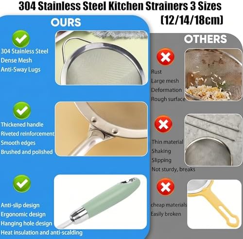 304 Stainless Steel Fine Mesh Strainer Set, 3 Sizes, 30 Mesh - Image 3