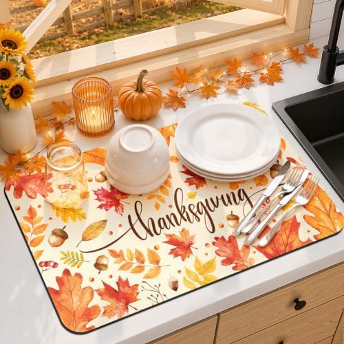 Findosom Thanksgiving Dish Drying Mat 12" x 20" Super Absorbent Coffee Mat - Image 7