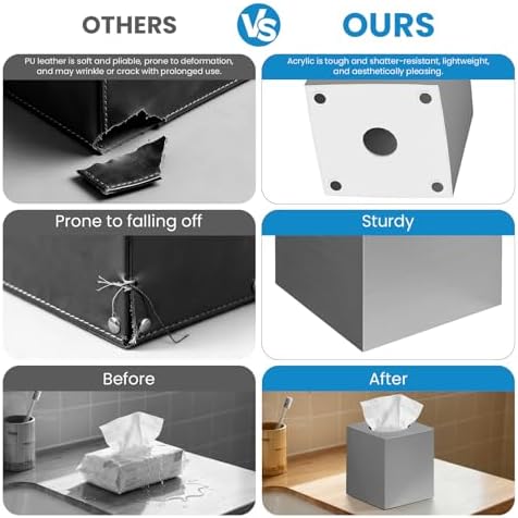 2 Pack Tissue Box Cover, Square Plastic Tissue Holder Non-Slip Base - Image 6