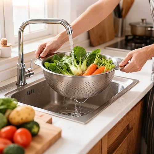304 Stainless Steel Colander, 5 QT Large Capacity and 5QT Mixing Bowl, 2mm - Image 2