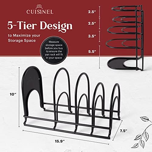 Cuisinel Pan Organizer for Cast Iron, XL 5-Tier Rack, Matte Black 15.9" - Image 2
