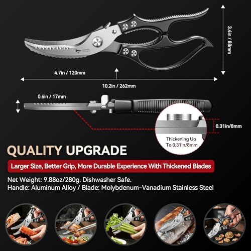 MAD SHARK Heavy Duty Poultry Shears, Spring Loaded Butterfly Meat Scissors - Image 5
