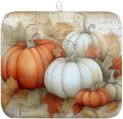 Fall Dish Drying Mats for Kitchen Counter Autumn Pumpkin Maple Leaf Vintage by Wnoesat