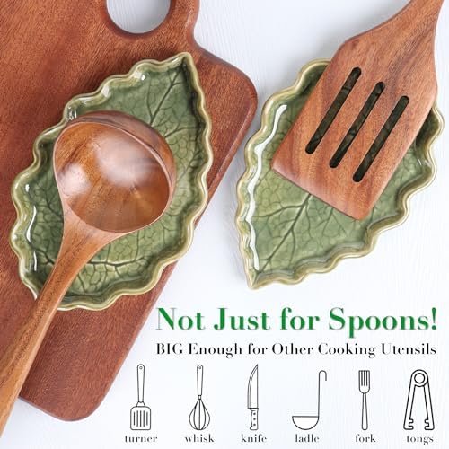 Ceramic Spoon Rest for Stove Top Cute Leaf Spoon Rest for Kitchen Counter - Image 3