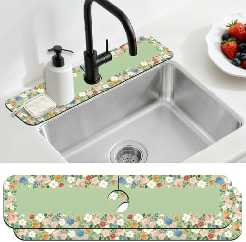 2 Pcs Kitchen Sink Splash Guard Faucet Mat Green Wreath Faucet Mat by CONCHLERY%E6%97%97%E8%88%B0%E5%BA%97