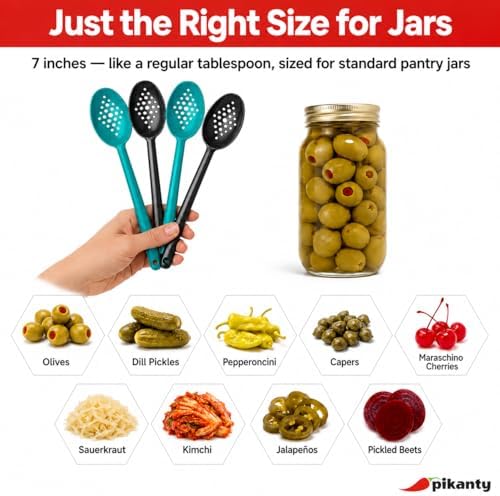 Olive and Pickle Spoon Set of 4, 7-Inch Small Slotted Serving Utensils - Image 3