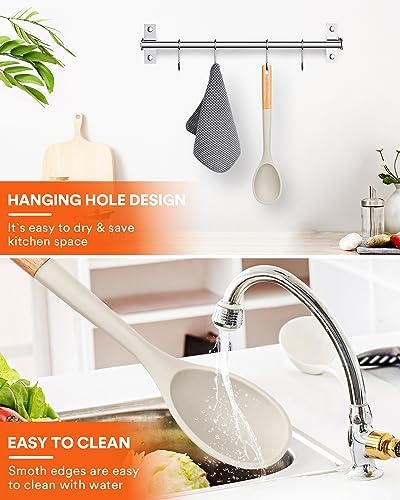 Badiano Large Silicone Cooking Spoons, Nonstick Solid Wooden Handle - Image 6