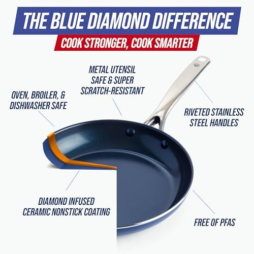 Blue Diamond 2 Piece Nonstick Frying Pan Set, 9.5” & 11" Skillets, PFAS-Free - Image 6