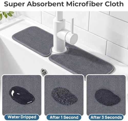 PoYang 4 Pack Faucet Mat for Kitchen Sink Splash Guard, Short 17.7x4.7 Inch - Image 4
