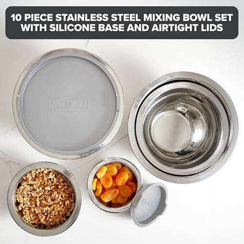 Viking Mixing Bowls Set, 10 Piece Stainless Steel Kitchen Cookware, Non-Slip - Image 2
