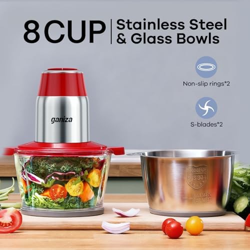 Ganiza Food Processors with 2 Bowls, 450W Meat Grinder Vegetable Chopper - Image 2