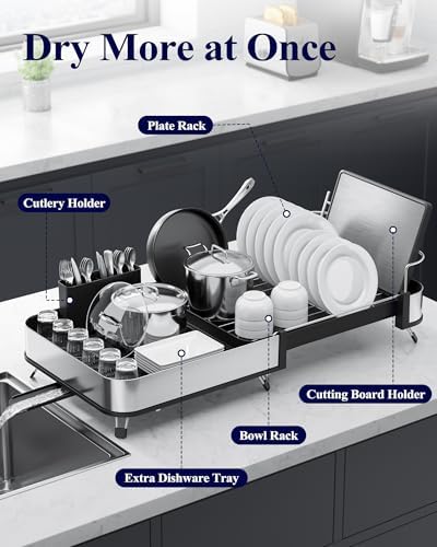 Kitsure Expandable Metal Dish Drying Rack, 16.1-26.6" L x 12.6" W - Image 2