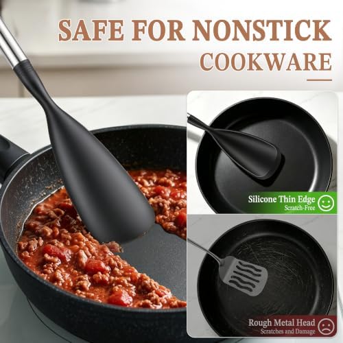 Cooking Spoon for Nonstick Cookware Long Handle Silicone Scoop Spatula - Image 5