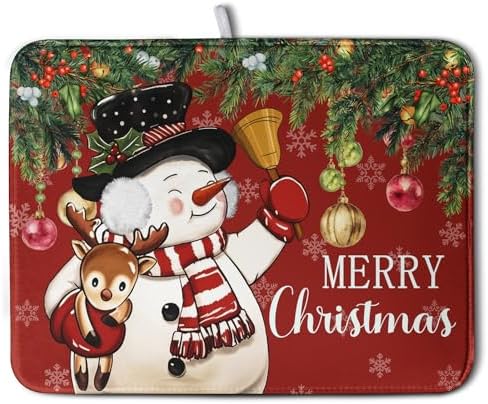 Christmas Dish Drying Mats for Kitchen Counter 18x24 Cute Snowman Red Dish by Kwlegh