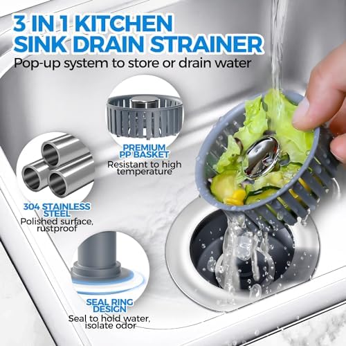 zaa 3 in 1 Kitchen Sink Stopper Strainer Basket Pop-Up Removable 2 Pack - Image 2