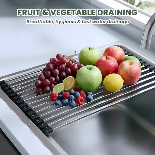 Roll Up Dish Drying Rack Over the Sink 17 x 13’’, 304 Stainless Steel Black - Image 6