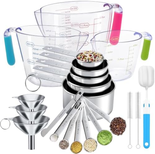 Measuring Cups and Spoons Set 21 Piece, 11 Stainless Steel Nesting Measuring by ATPWONZ