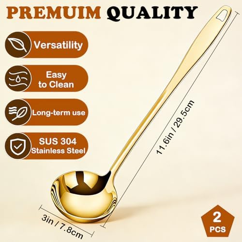 2 Pack Gold Soup Ladle Stainless Steel Serving Spoon - Image 2