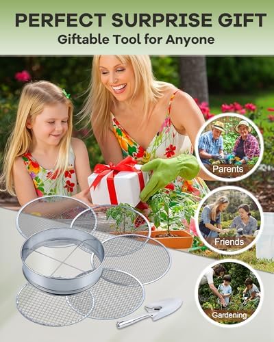 5-in-1 Soil Sifter Set with 5 Replaceable Stainless Steel Mesh Screen & Shovel - Image 7