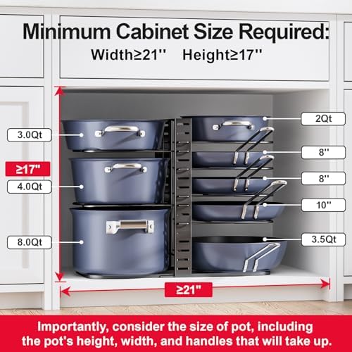 ORDORA Pots and Pans Organizer Under Cabinet 14.6", 8-Tier Adjustable Rack - Image 3