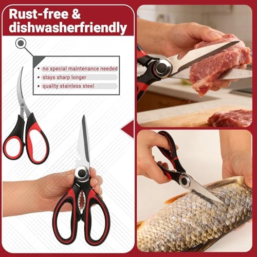 Kitchen Shears Set of 2, Heavy Duty Kitchen Scissors Seafood Scissors, - Image 4