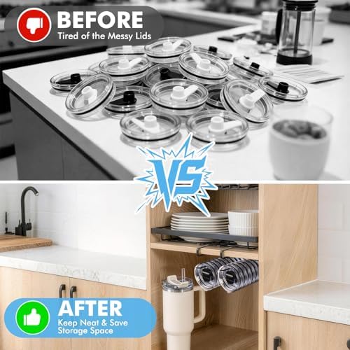 2 Pack Tumbler Lid Organizer, Under Cabinet Cup Lid Holder - Image 6