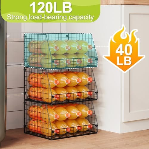 3 Pack XXL Stackable Wire Baskets, Large Storage Bins - Image 3