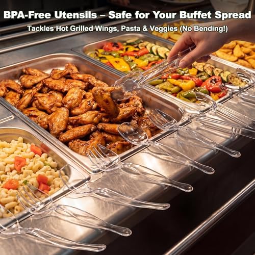 72 Pcs Clear Plastic Serving Utensils Set, Spoons Forks Tongs 9 inch - Image 7