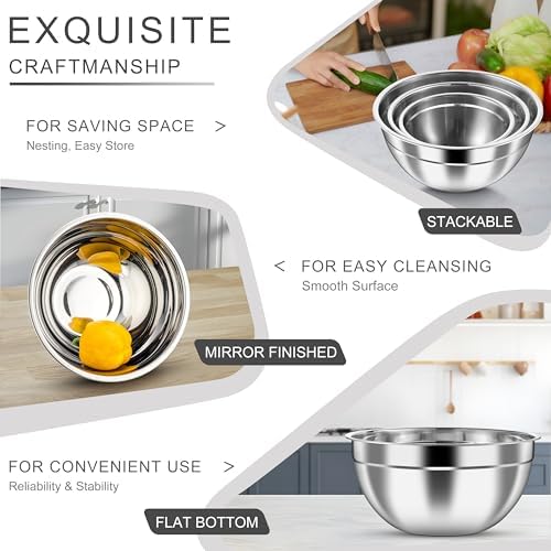 HaWare Mixing Bowls with Clear Airtight Lids, Stainless Steel Nesting Bowls - Image 5