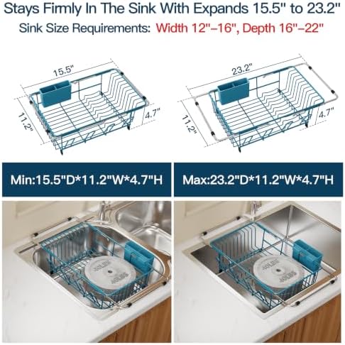 MAJALiS Blue Expandable Dish Drying Rack Over Sink - Image 3