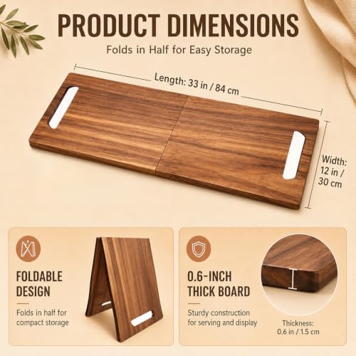 Large Charcuterie Board, 33 x 12 Inch Rectangular Foldable Acacia Wood Tray - Image 3
